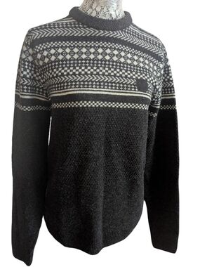 Vintage FRED PERRY Lambswool Charcoal and Cream Fair Isle Crewneck Sweater